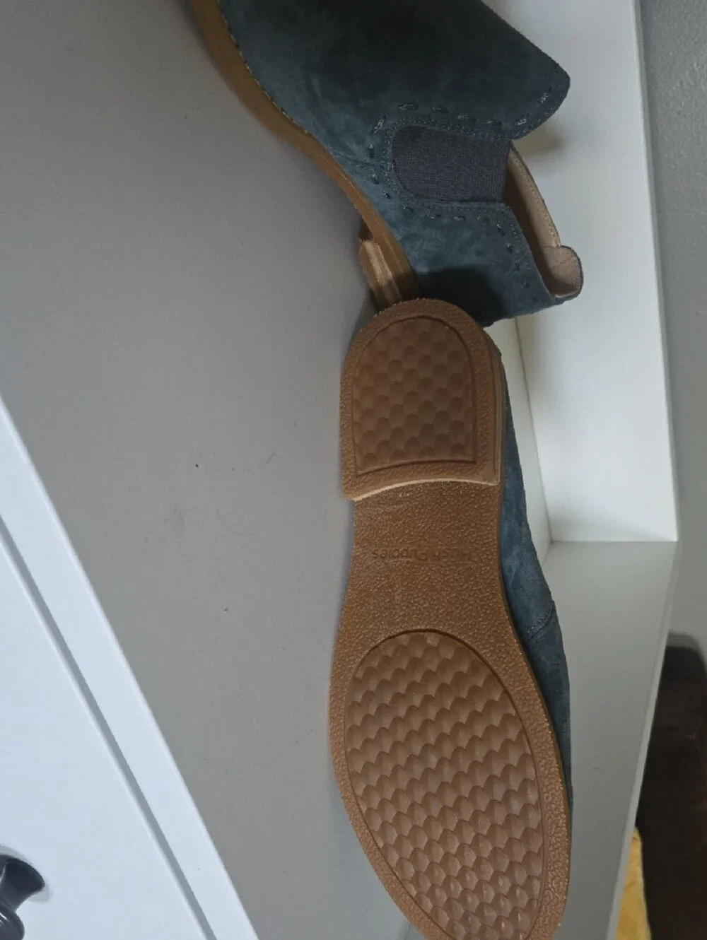 Hush Puppies Slate Blue Suede Slip On Loafers with Tan Crepe Sole